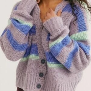 FREE PEOPLE Fine Time Cardigan, Neptune Color Combo, NWT, S🩶💜💚💙